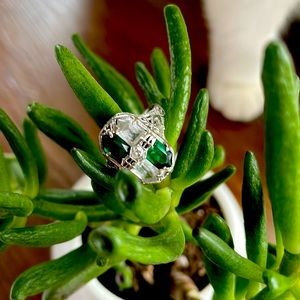 Emerald and CZ ring 14kt white gold size 7